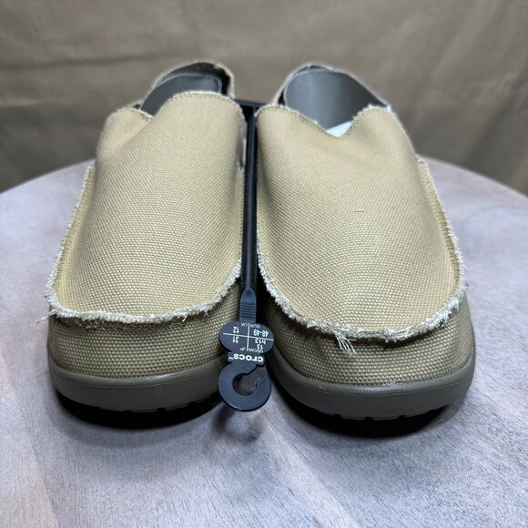 Crocs Santa Cruz Mens Size 13 Loafers Khaki Tan Canvas Slip On Casual Shoes New - Picture 1 of 13